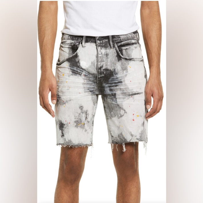 Nwt Purple Brand Purple Bleached Out Spattered Cutoff Denim Shorts Men Size 33